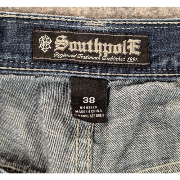 Southpole Jean Shorts 38 Men's Blue Baggy Embroidered Pockets VTG Y2K Streetwear - Picture 3 of 9